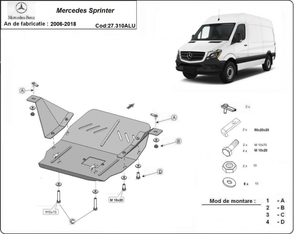 Protection sous moteur et de la boîte de vitesse Mercedes Sprinter - Aluminium