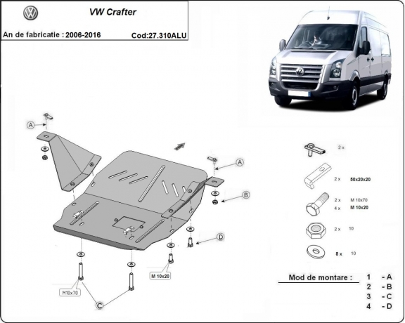 Protection sous moteur et de la boîte de vitesse Volkswagen Crafter - Aluminium