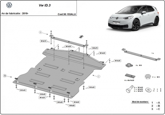 Protection sous moteur et de la boîte de vitesse Volkswagen ID.3  Aluminium