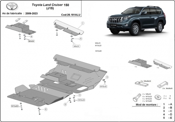 Protection Sous Moteur Toyota Land Cruiser 150 - Aluminium 