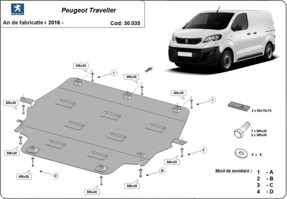 Protection sous moteur et de la boîte de vitesse Peugeot Traveller