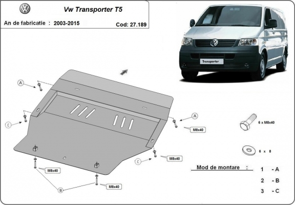 Protection sous moteur et de la boîte de vitesse Volkswagen Transporter T5