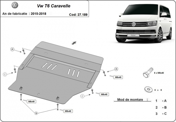 Protection sous moteur et de la boîte de vitesse Volkswagen Transporter T6 Caravelle