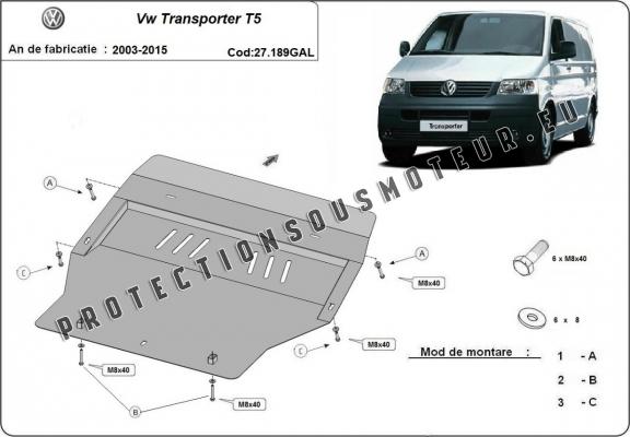 Acier galvanisé protection sous moteur et de la boîte de vitesse Volkswagen Transporter T5