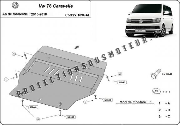 Acier galvanisé protection sous moteur et de la boîte de vitesse Volkswagen Transporter T6 Caravelle