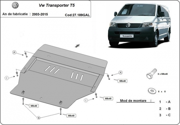 Acier galvanisé protection sous moteur et de la boîte de vitesse Volkswagen Transporter T5