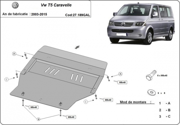 Acier galvanisé protection sous moteur et de la boîte de vitesse Volkswagen Transporter T5 Caravelle