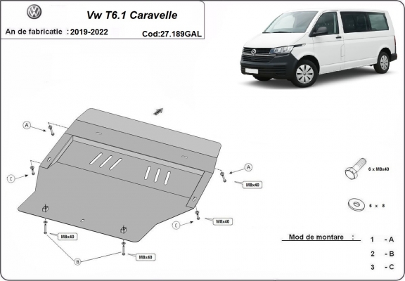 Acier galvanisé protection sous moteur et de la boîte de vitesse Volkswagen Transporter T6.1 Caravelle