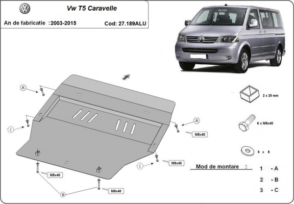 Protection sous moteur et de la boîte de vitesse Volkswagen Transporter T5 Caravelle Aluminium