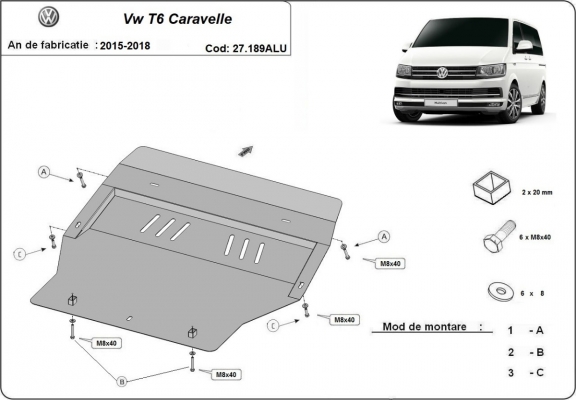 Protection sous moteur et de la boîte de vitesse Volkswagen Transporter T6 Caravelle Aluminium