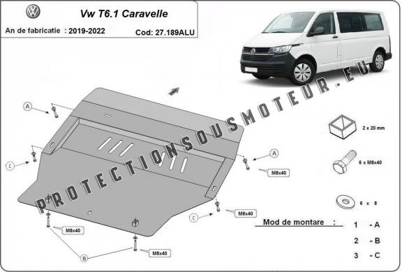 Protection sous moteur et de la boîte de vitesse Volkswagen Transporter T6.1 Caravelle Aluminium