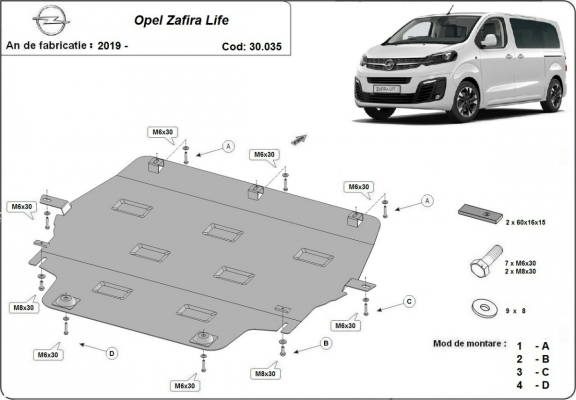 Protection sous moteur et de la boîte de vitesse Opel Zafira Life