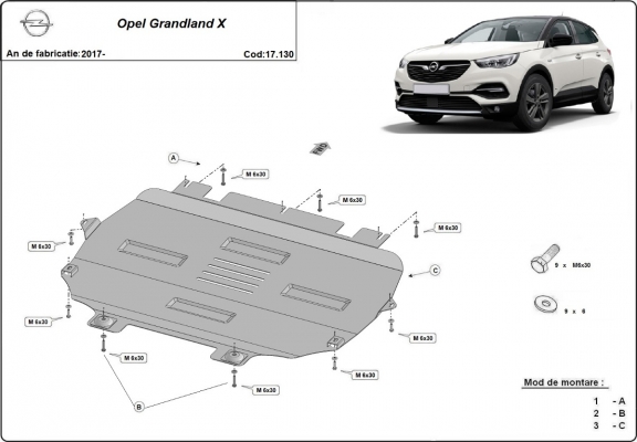 Protection sous moteur et de la boîte de vitesse Opel Grandland X