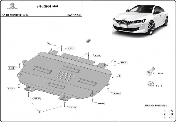Protection sous moteur et de la boîte de vitesse Peugeot 508