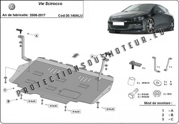 Protection sous moteur et de la boîte de vitesse Volkswagen Scirocco - Aluminium 