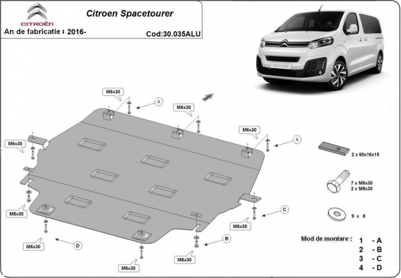 Protection sous moteur et de la boîte de vitesse Citroen Spacetourer - Aluminium 