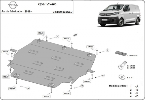 Protection sous moteur et de la boîte de vitesse Opel Vivaro - Aluminium 