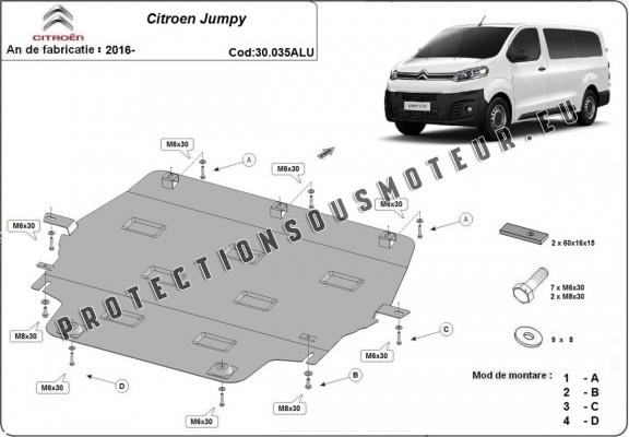 Protection sous moteur et de la boîte de vitesse Citroen Jumpy - Aluminium 