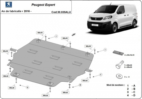 Protection sous moteur et de la boîte de vitesse Peugeot Expert - Aluminium 