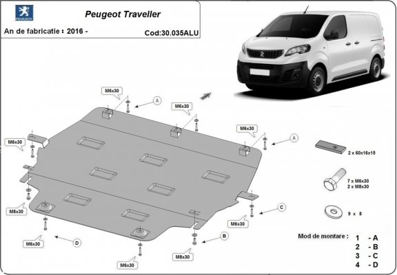 Protection sous moteur et de la boîte de vitesse Peugeot Traveller - Aluminium 