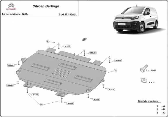 Protection sous moteur et de la boîte de vitesse Citroen Berlingo - Aluminium 