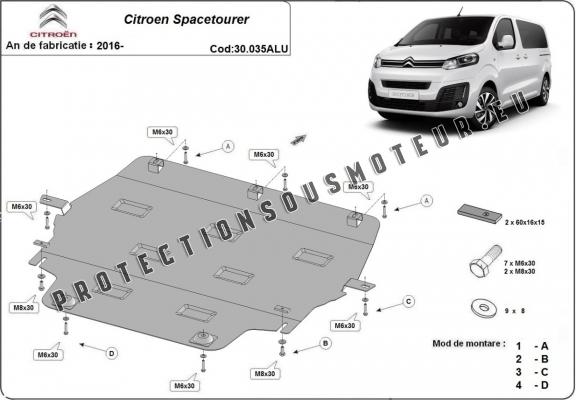 Protection sous moteur et de la boîte de vitesse Citroen Spacetourer - Aluminium 