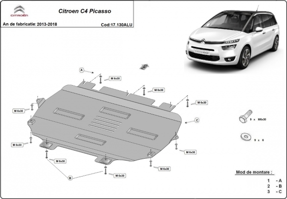 Protection sous moteur et de la boîte de vitesse Citroen C4 Picasso - Aluminium 