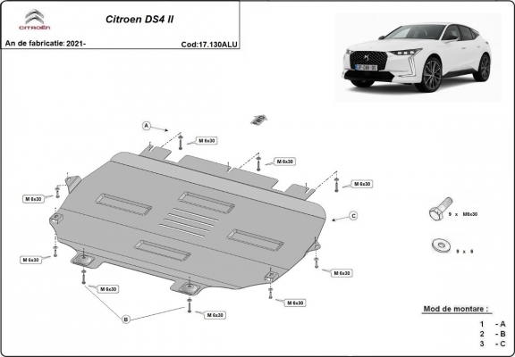 Protection sous moteur et de la boîte de vitesse Citroen DS4 II - Aluminium 