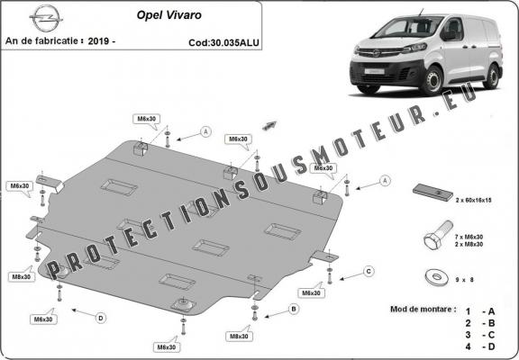 Protection sous moteur et de la boîte de vitesse Opel Vivaro - Aluminium 