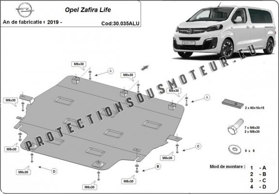 Protection sous moteur et de la boîte de vitesse Opel Zafira Life - Aluminium 