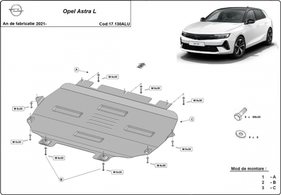 Protection sous moteur et de la boîte de vitesse Opel Astra L - Aluminium 