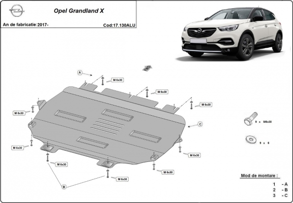 Protection sous moteur et de la boîte de vitesse Opel Grandland X - Aluminium 