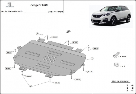 Protection sous moteur et de la boîte de vitesse Peugeot 5008 - Aluminium 