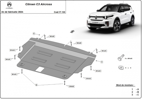 Protection sous moteur et de la boîte de vitesse Citroen C3 Aircross