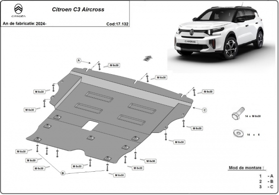Protection sous moteur et de la boîte de vitesse Citroen C3 Aircross