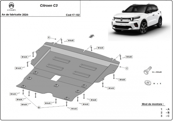 Protection sous moteur et de la boîte de vitesse Citroen C3