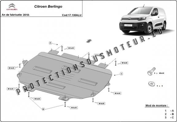 Protection sous moteur et de la boîte de vitesse Citroen Berlingo - Aluminium 
