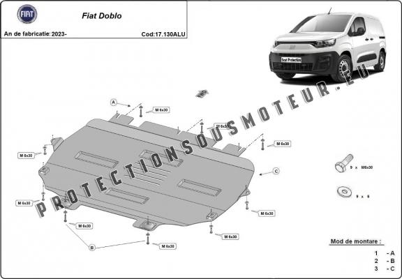 Protection sous moteur et de la boîte de vitesse Fiat Doblo - Aluminium 
