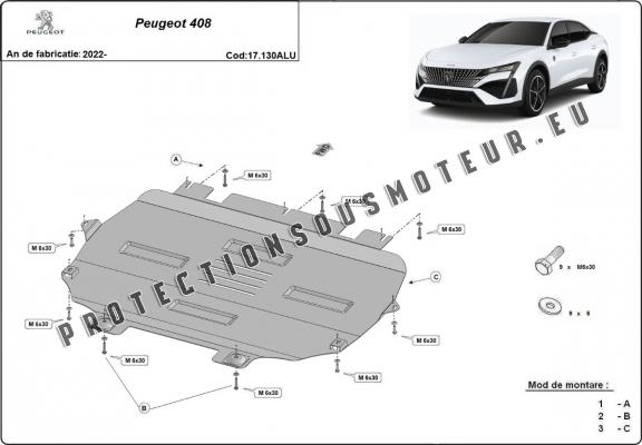 Protection sous moteur et de la boîte de vitesse Peugeot 408 - Aluminium 