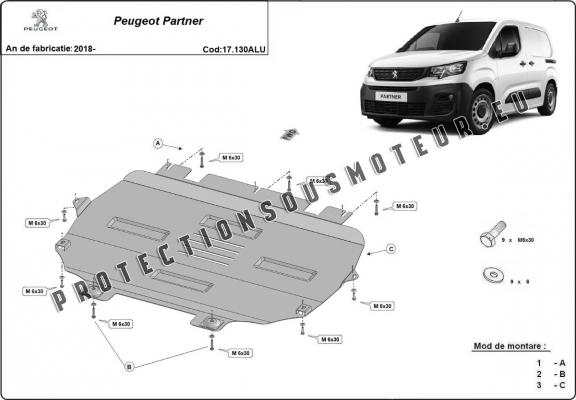 Protection sous moteur et de la boîte de vitesse Peugeot Partner - Aluminium 