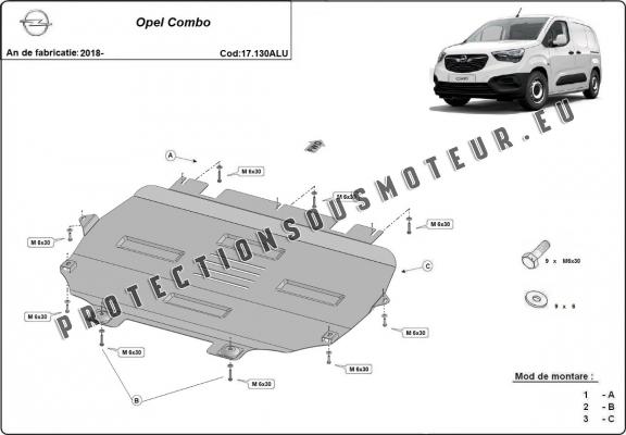 Protection sous moteur et de la boîte de vitesse Opel Combo E - Aluminium 
