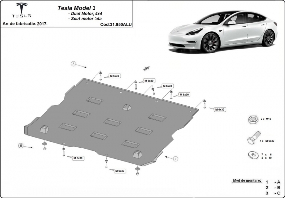 Protection moteur électrique avant en aluminium – Tesla Model 3 AWD