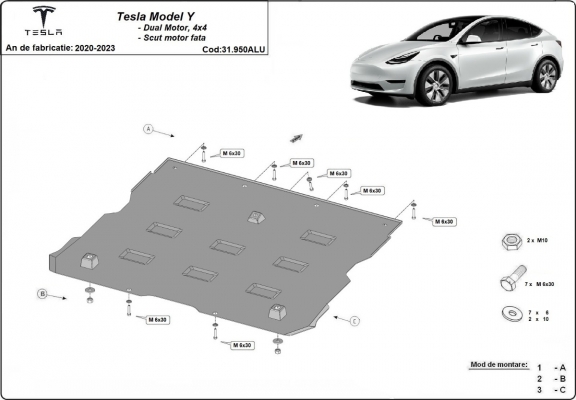 Protection moteur électrique avant en aluminium – Tesla model Y