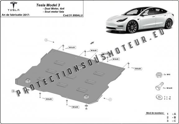 Protection moteur électrique avant en aluminium – Tesla Model 3 AWD