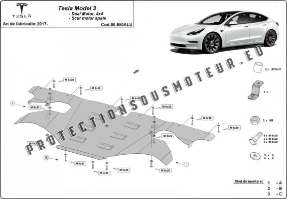 Protection moteur électrique arrière en aluminium – Tesla Model 3 AWD