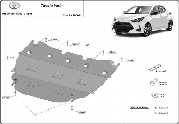 Protection sous moteur et de la boîte de vitesse  Toyota Yaris - Aluminium  