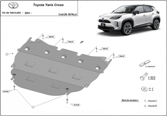 Protection sous moteur et de la boîte de vitesse  Toyota Yaris Cross - Aluminium  