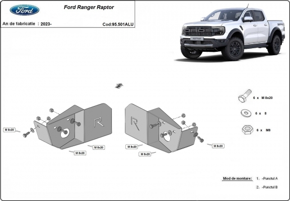 Tôle de protection en aluminium du capteur de bras de suspension arrière Ford Ranger Raptor