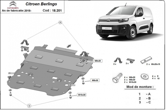Protection sous moteur et de la boîte de vitesse Citroen Berlingo