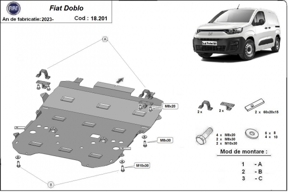 Protection sous moteur et de la boîte de vitesse Fiat Doblo